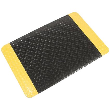 COBA Safety Deckplate Mat PVC Diamond Tread Foam-backed Yellow-bordered W600xD900mm Black