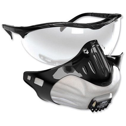 JSP FilterSpec FMP2 Safety Glasses Mask Black 3 Valved Filters Anti-Mist Lens Clear