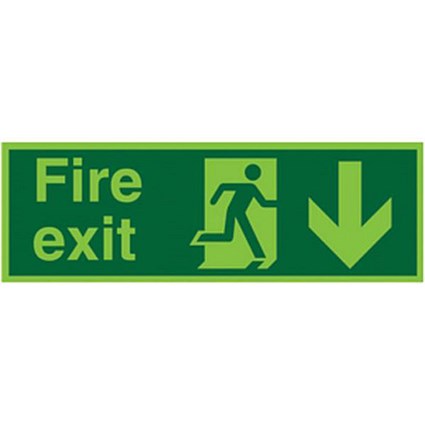 Niteglo Fire Exit Sign Man and Arrow Down Polypropylene 450x150mm