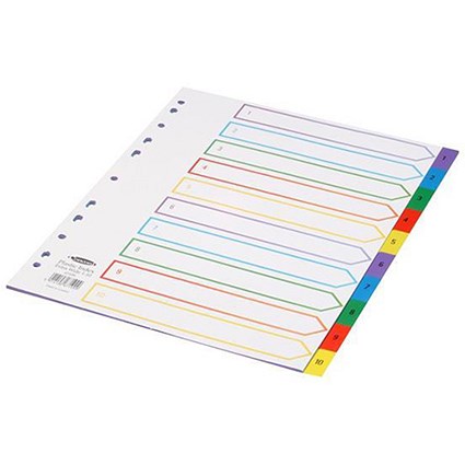Concord Plastic Index Dividers, Extra Wide, 1-10, A4, Assorted