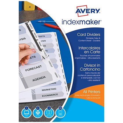 Avery IndexMaker Dividers, 5-Part, Clear Tabs, A4, White