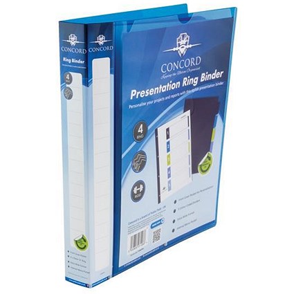Concord Presentation Ring Binder / 4 D-Ring / 40mm Spine / 25mm Capacity / A4 / Blue / Pack of 10