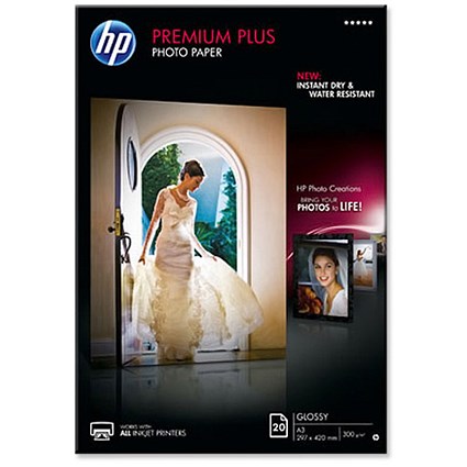 HP A3 Premium Plus Photo Paper Glossy / White / 300gsm / Pack of 20