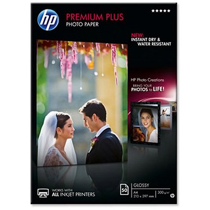 HP A4 Premium Plus Glossy Photo Paper / White / 300gsm / Pack of 50