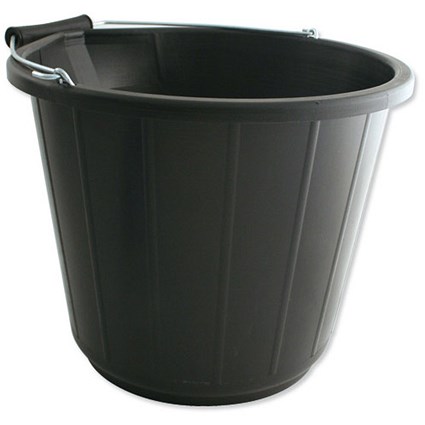 Heavy Duty Bucket With Metal Handle / 14 Litre / Black