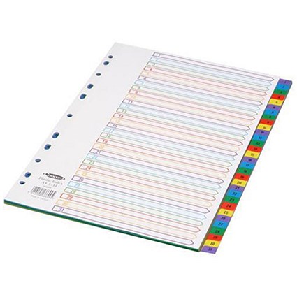 Concord Plastic Index Dividers, 1-31, A4, Assorted