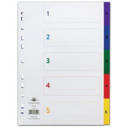 Concord Plastic Index / Europunched Polypropylene / 1-5 / A4 / Assorted