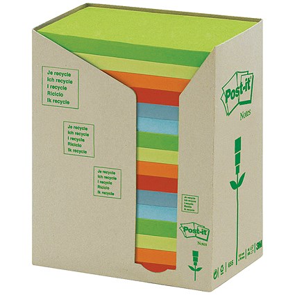 Post-it Recycled Notes Tower Pack, 76x127mm, Pastel Rainbow, Pack of 16