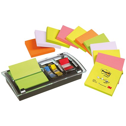 Post-it Designer Combi Dispenser Value Pack, Includes 12 76 x 76mm Z-Notes and 15 Index Flags