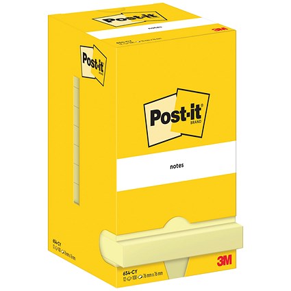 Post-it Notes Display Pack, 76 x 76mm, Yellow, Pack of 12 x 100 Notes