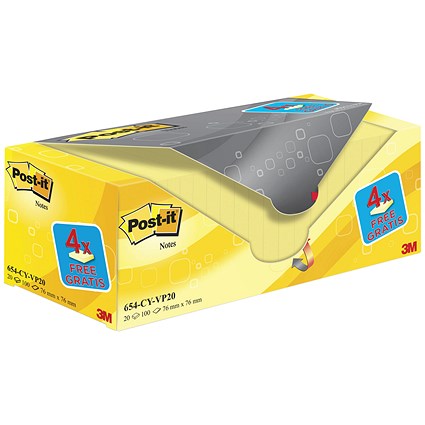 Post-it Note Value Display Pack, 76 x 76mm, Yellow, Pack of 20 x 100 Notes