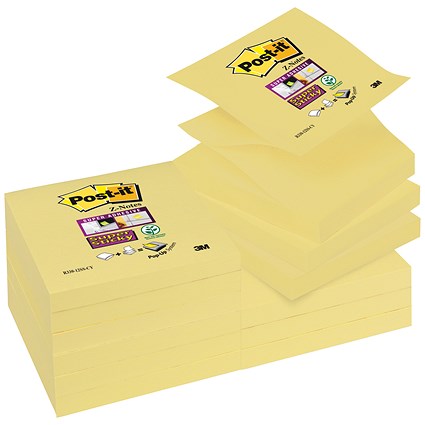 Post-it Super Sticky Z Notes, 76x76mm, Canary Yellow, Pack of 12 x 100 Notes