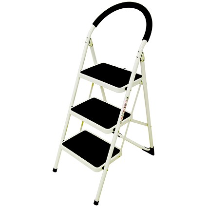 Step Ladder, 3 Tread, White Frame