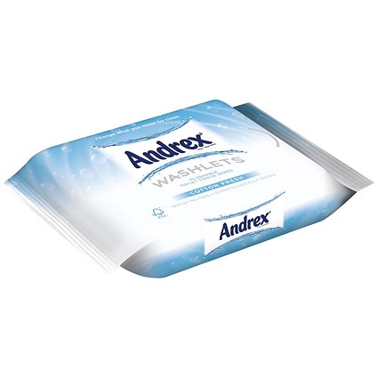 Andrex Flushable Toilet Tissue Moist Washlets, White, 1-Ply, 42 Sheets, 1 Pack