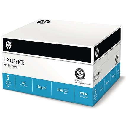 HP A3 Office Paper, White, 80gsm, Box (5 x 500 Sheets)