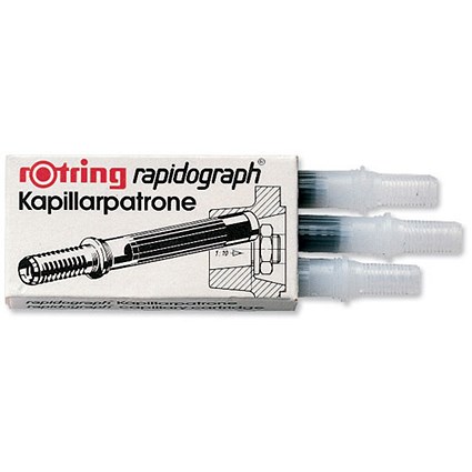 Rotring Ink Cartridges For Rapidograph Pens, Black, Pack of 3