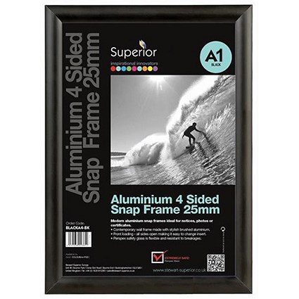 Snap Frame with Mounting Kit Aluminium with Anti-glare PVC Front-loading A1 594x841mm Black