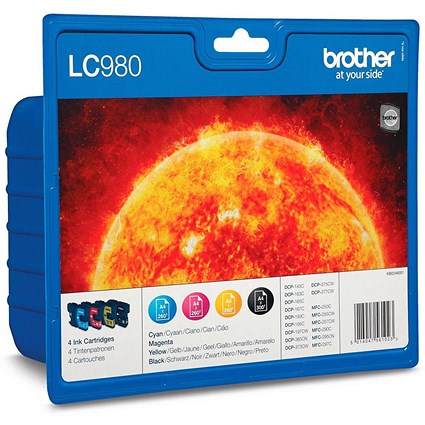 Brother LC980VALBP Inkjet Cartridge Value Pack - Black, Cyan, Magenta and Yellow (4 Cartridges)