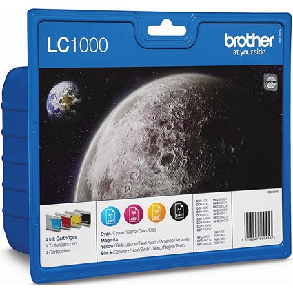 Brother LC1000VALBP Inkjet Cartridge Value Pack - Black, Cyan, Magenta and Yellow (4 Cartridges)