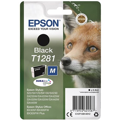 Epson T1281 Ink Cartridge DURABrite Ultra Fox Black C13T12814012