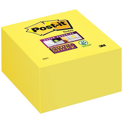 Post-it Super Sticky Note Cube, 76x76mm, Ultra Yellow, 350 Notes per Cube