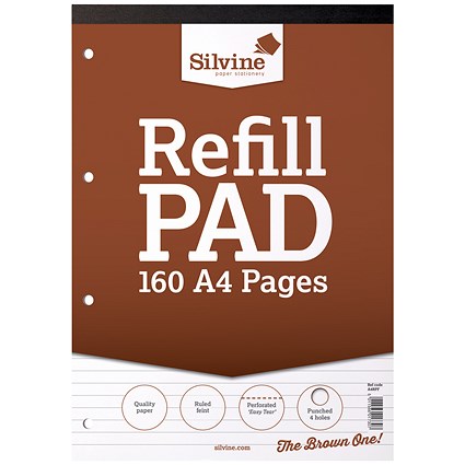 Silvine Headbound Refill Pad, A4, Punched & Perforated, Ruled, 160 Pages, Pack of 6