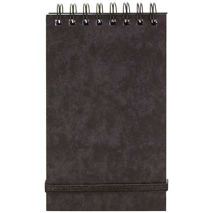 Wirebound Notepad, 177x76mm, Elasticated, Ruled, 120 Pages, Black, Pack of 10
