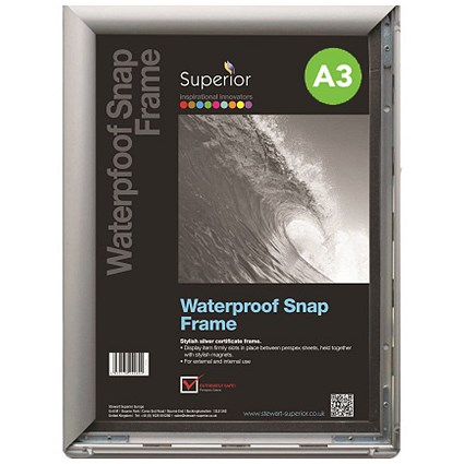 Waterproof Anti-glare Snapframe with Screw Kit, PVC, A3, Silver