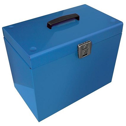 Metal File Box with 5 A4 Suspension Files, Tabs & Inserts - Blue
