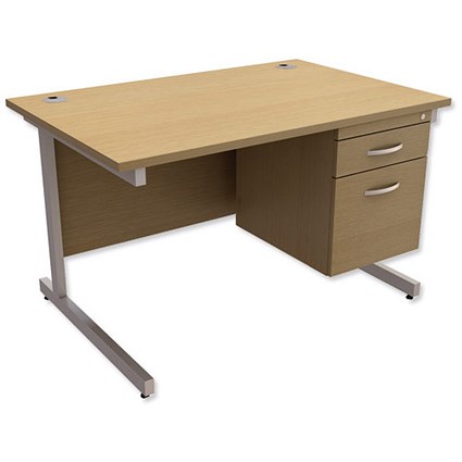 Trexus Contract Rectangular Desk / With 2 Drawer Pedestal / 1200mm Wide / Oak