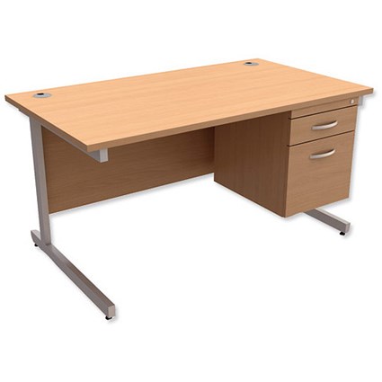 Trexus Contract Rectangular Desk with 2-Drawer Pedestal / 1400mm Wide / Beech