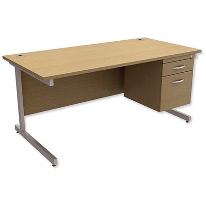 Trexus Contract Rectangular Desk / With 2 Drawer Pedestal / 1600mm Wide / Oak