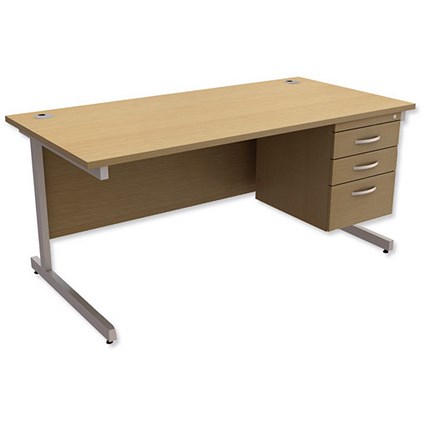 Trexus Contract Rectangular Desk / With 3 Drawer Pedestal / 1600mm Wide / Oak