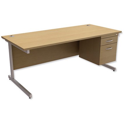 Trexus Contract Rectangular Desk / With 2 Drawer Pedestal / 1800mm Wide / Oak