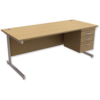 Trexus Contract Rectangular Desk / With 3 Drawer Pedestal / 1800mm Wide / Oak