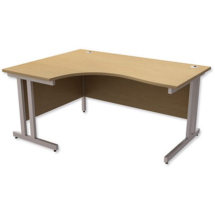 Trexus Contract Plus Radial Desk / Left Hand / Silver Legs / 1600mm Wide / Oak