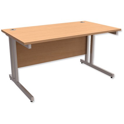 Trexus Contract Plus Rectangular Desk / Silver Legs / 1400mm Wide / Beech