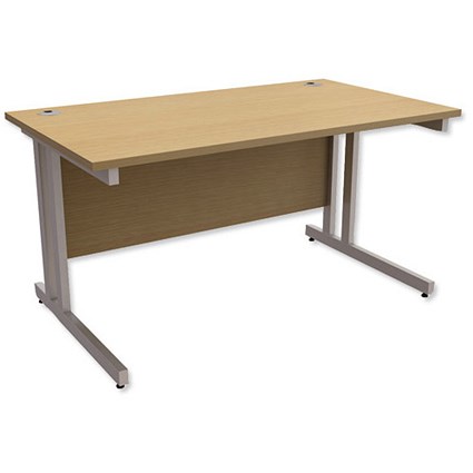 Trexus Contract Plus Rectangular Desk / Silver Legs / 1400mm Wide / Oak