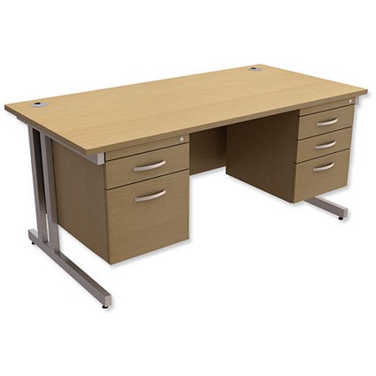 Trexus Contract Plus Rectangular Desk / With 2 Pedestals / Silver Legs / 1600mm Wide / Oak