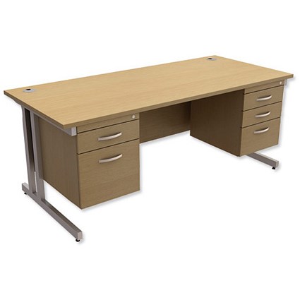 Trexus Contract Plus Rectangular Desk / With 2 Pedestals / Silver Legs / 1800mm Wide / Oak