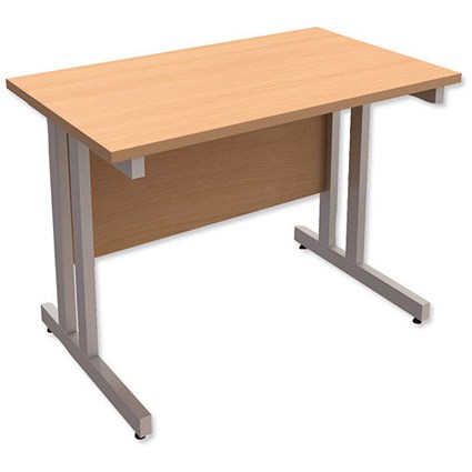 Trexus Contract Plus Rectangular Return Desk / Silver Legs / 1000mm Wide / Beech