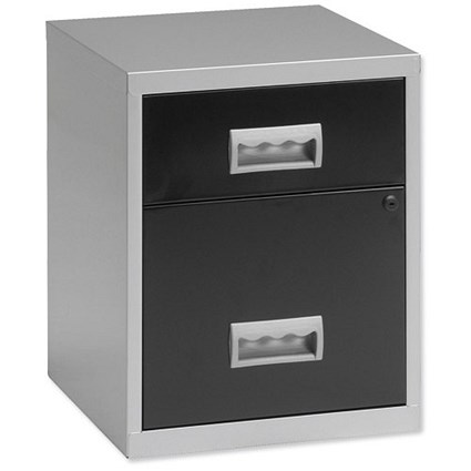 Pierre Henry Combi Filing Unit Cabinet - 2 Drawers - A4 - Silver and Black