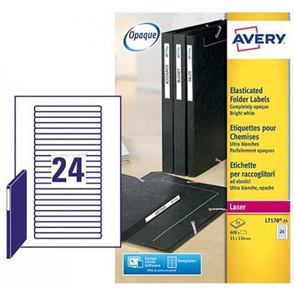 Avery Laser Filing Labels for Eurofolio, 24 per Sheet, 134x11mm, L7170-25, 600 Labels