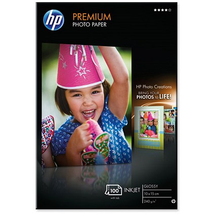 Hewlett Packard (HP) Premium Photo Paper Glossy 240gsm 100x150mm (100 Sheets)