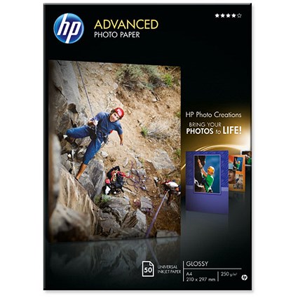 HP A4 Advanced Glossy Photo Paper / White / 250gsm / Pack of 50