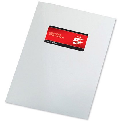 5 Star Binding Covers with Window, 250gsm, Gloss White, A4, Pack of 50 Pairs