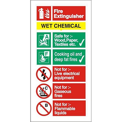 Stewart Superior Wet Chemical Fire Extinguisher Safety Sign W100xH200mm Self-adhesive Vinyl