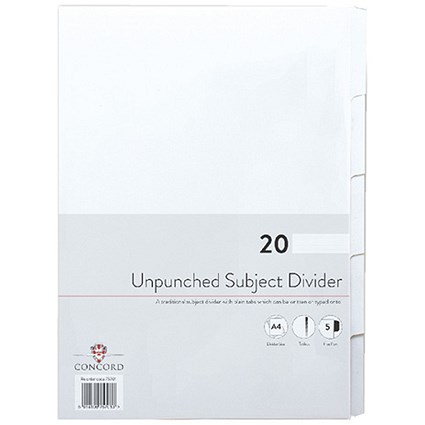 Concord Presentation Index, Unpunched, 5-Part, A4, White, Pack of 20