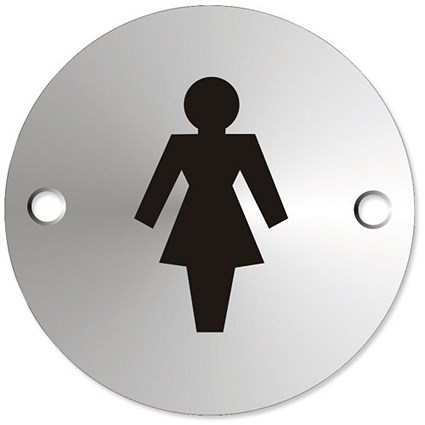 Circular Convex Ladies Logo Sign Satin Anodised Aluminium 72mm Diameter