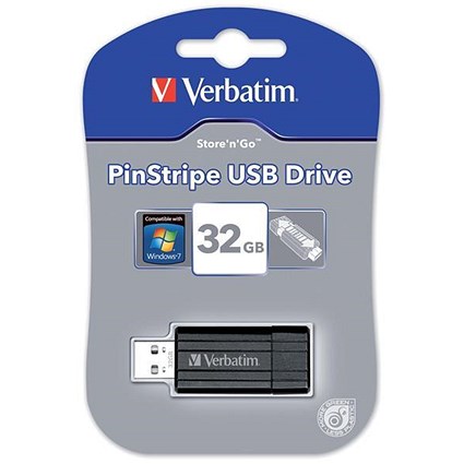 Verbatim PinStripe Drive / USB 2.0 / Retractable / 32GB / Black